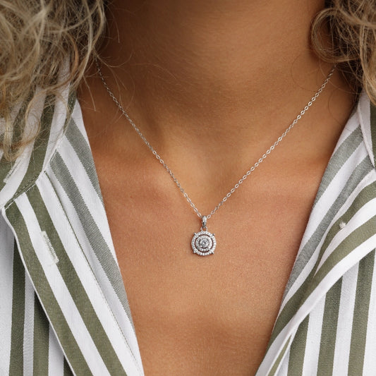 שרשרת כסף סוליטר ספירלה משובץ