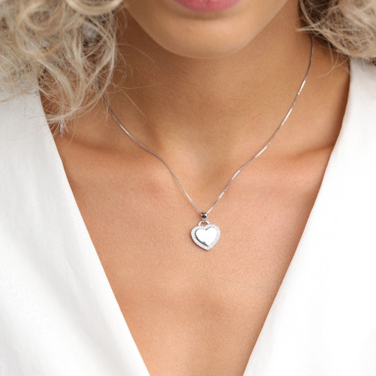 שרשרת כסף תליון לב משובץ