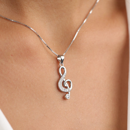 שרשרת כסף תליון מפתח סול משובץ