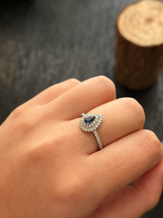 טבעת כסף סוליטר טיפה