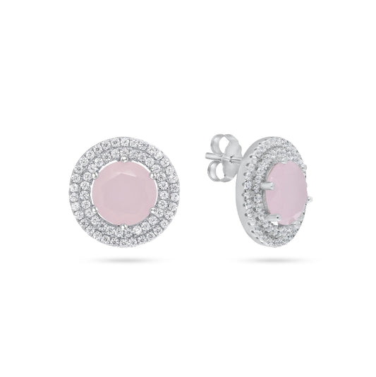 עגיל כסף אבן ורוד מט