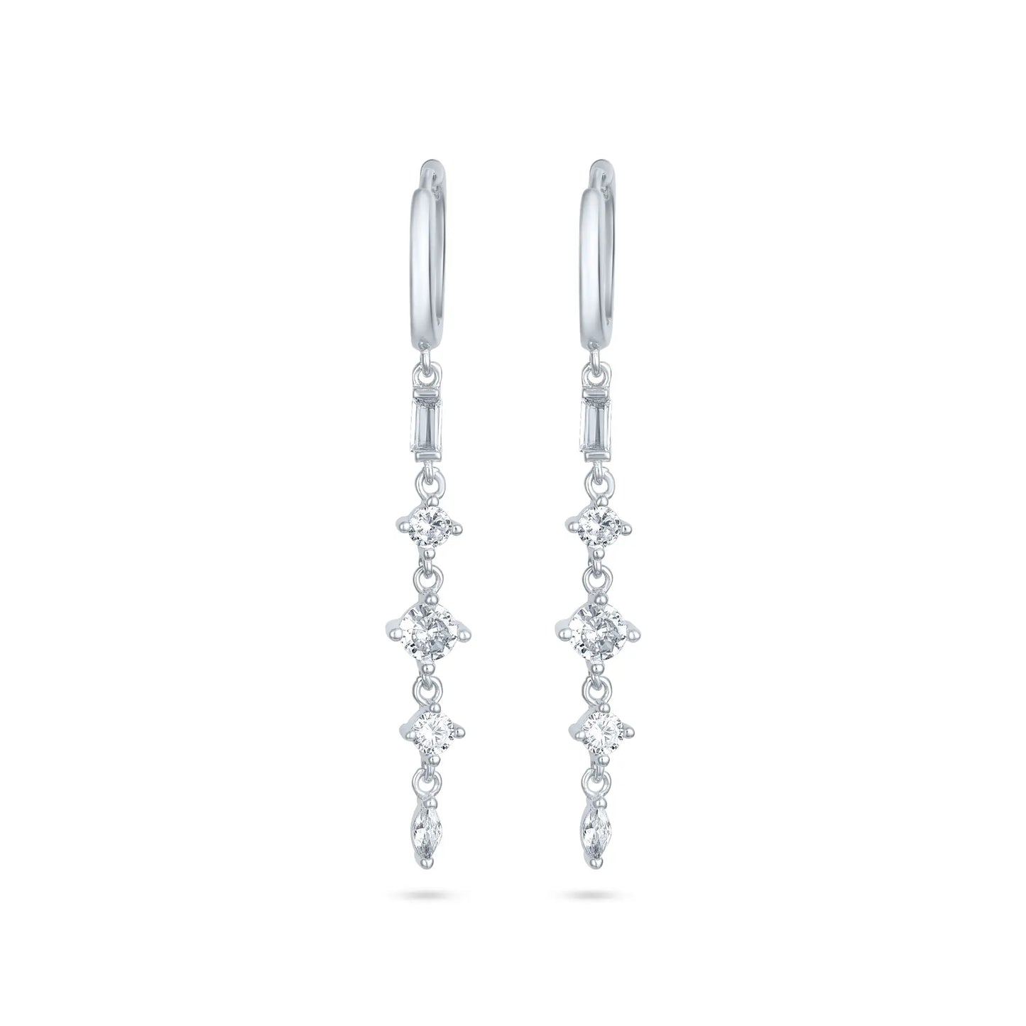 עגיל כסף חישוק עם 3 אבני זרקון