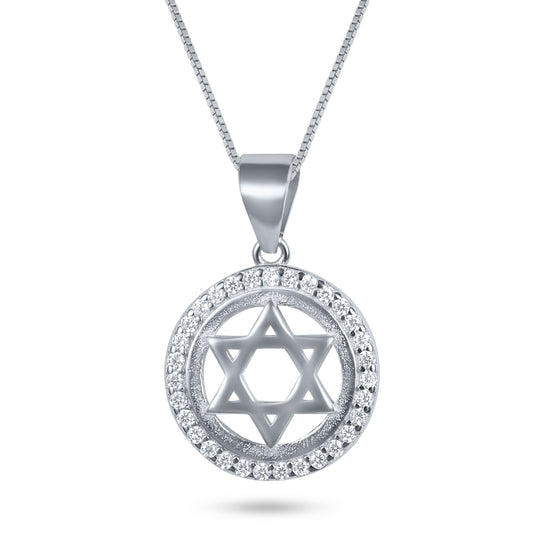 שרשרת כסף 925  תליון מגן דוד משובץ