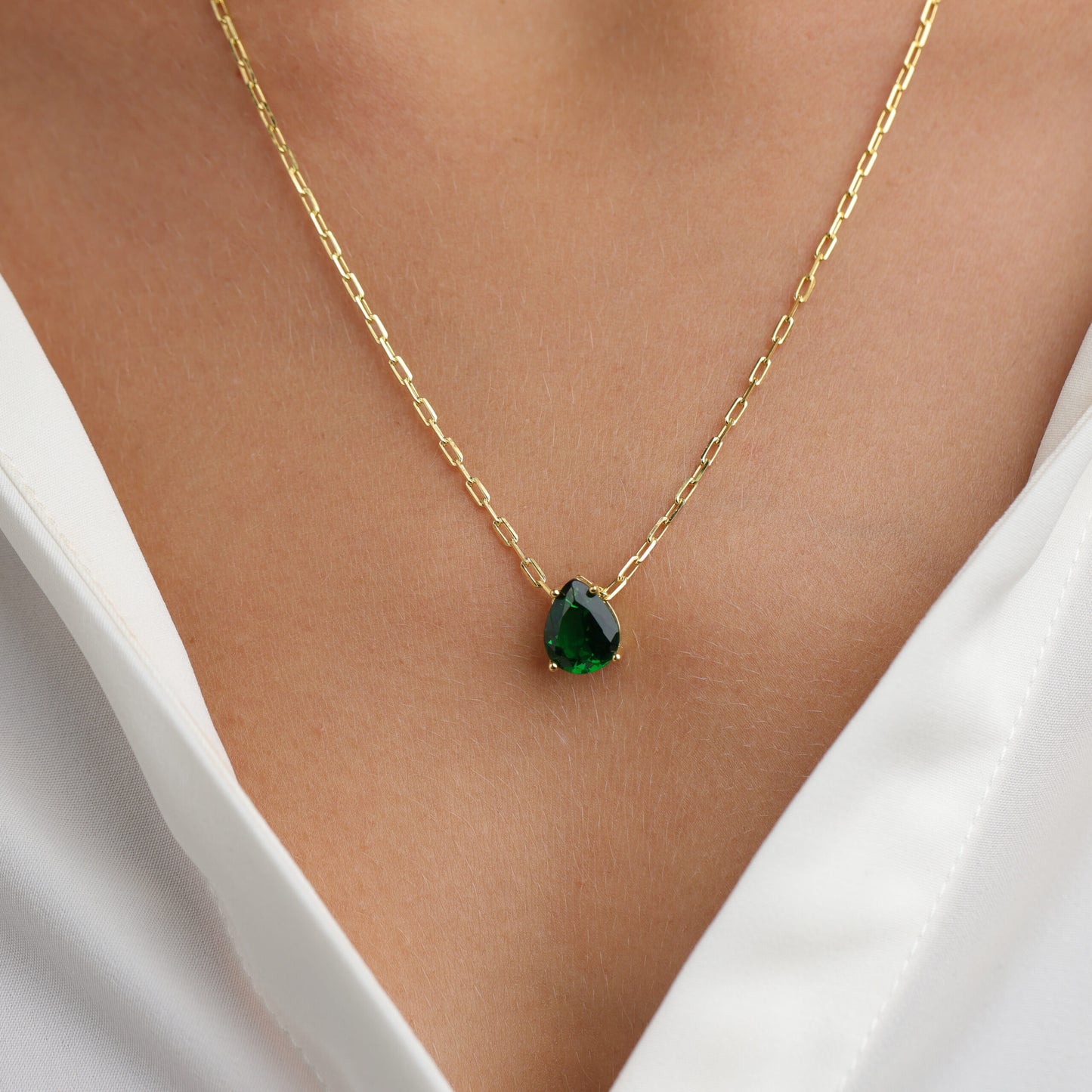 שרשרת ציפוי זהב זרקון טיפה ירוק