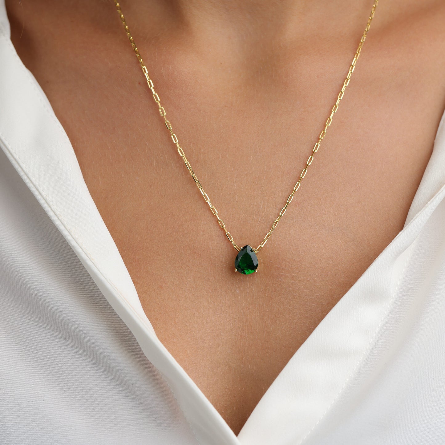 שרשרת ציפוי זהב זרקון טיפה ירוק