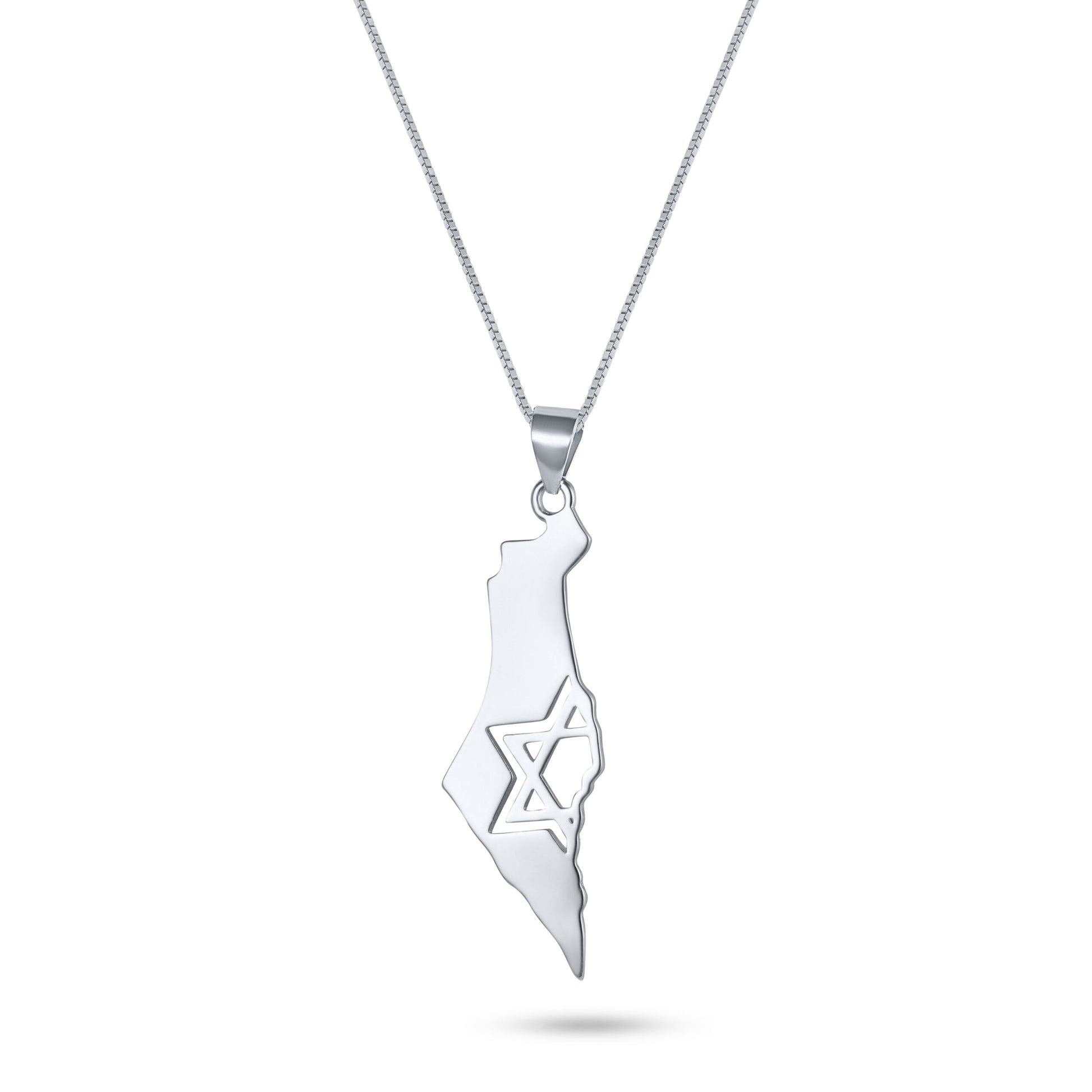 שרשרת כסף 925  תליון מפת ישראל עם מגן דוד