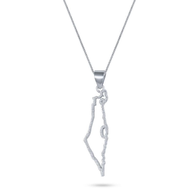 שרשרת כסף 925  תליון מפת ישראל קטן