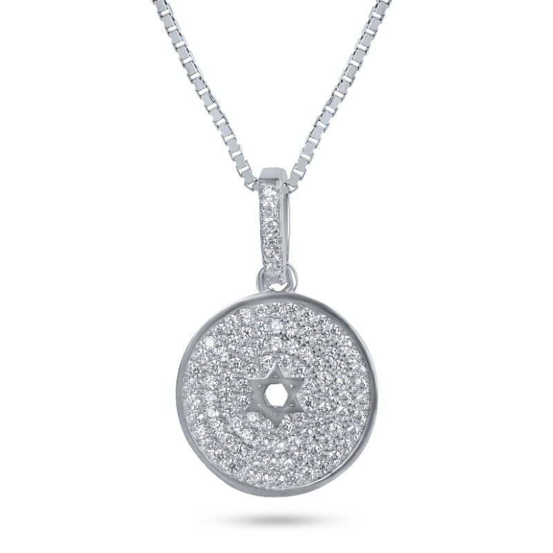 שרשרת כסף 925  תליון עגול משובץ עם מגן דוד