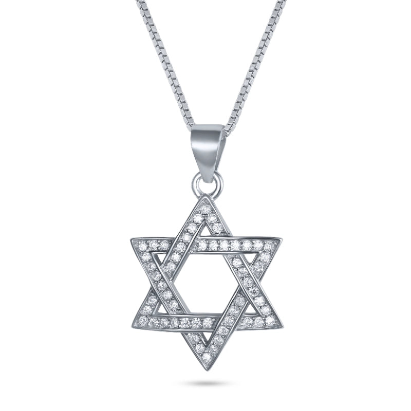 שרשרת כסף מגן דוד משובץ