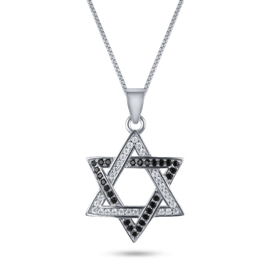 שרשרת כסף מגן דוד משובץ