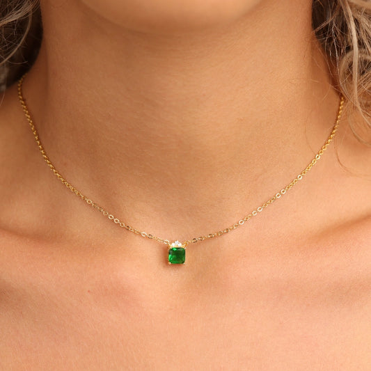 שרשרת כסף ציפוי זהב תליון ריבוע ירוק