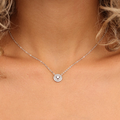 שרשרת כסף 925 עם תליון עגול משובץ אבני זירקון