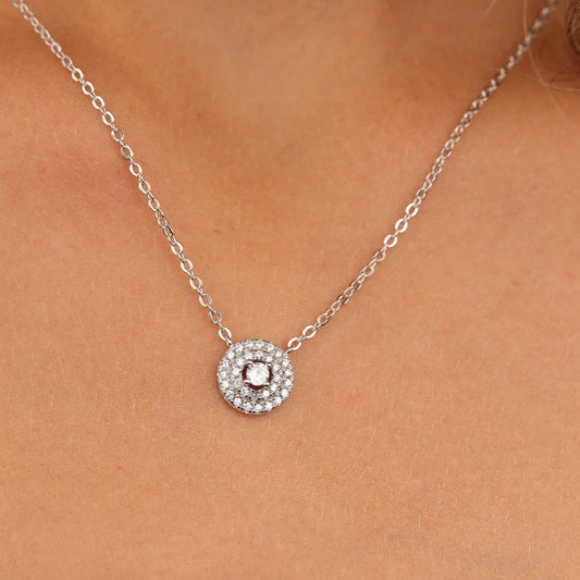 שרשרת כסף 925 עם תליון עגול משובץ אבני זירקון