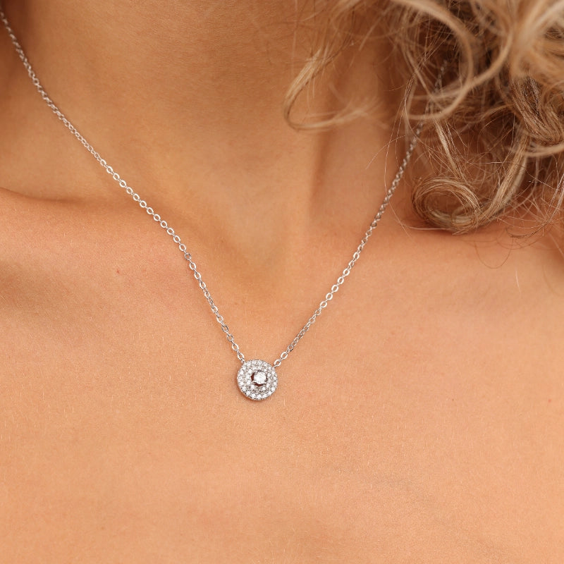 שרשרת כסף 925 עם תליון עגול משובץ אבני זירקון