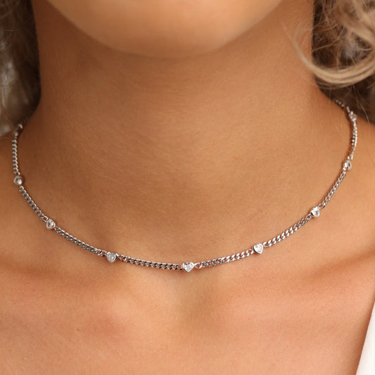 שרשרת כסף צו'קר תליונים לבבות