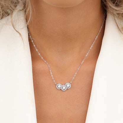 שרשרת כסף 925 עם שלושה תליוני סוליטר משובצים אבני זירקון