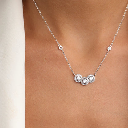 שרשרת כסף 925 עם שלושה תליוני סוליטר משובצים אבני זירקון