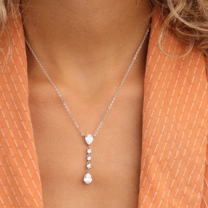 שרשרת כסף תליון טיפה חלול משובץ