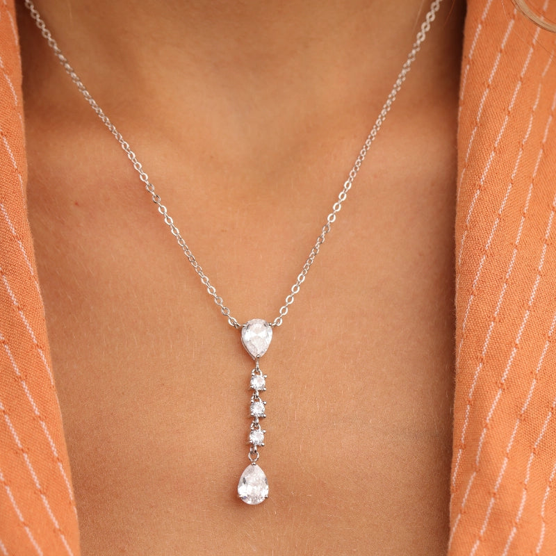 שרשרת כסף תליון טיפה חלול משובץ