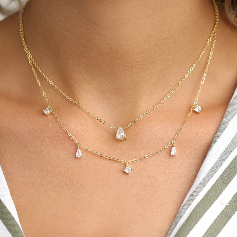 שרשרת כסף  2 שורות , שורה אחת עם תליוני טיפות קטנים שורה שניה עם תליון טיפה