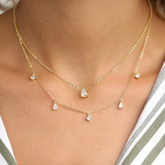 שרשרת כסף  2 שורות , שורה אחת עם תליוני טיפות קטנים שורה שניה עם תליון טיפה