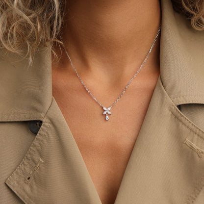 שרשרת כסף פרח נופל טיפה משובץ