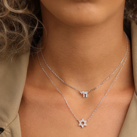 שרשרת כסף חי קטן משובץ