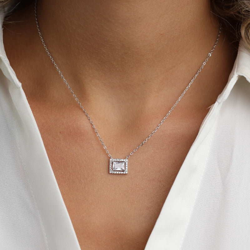 שרשרת כסף תליון סוליטר מלבן