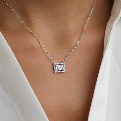 שרשרת כסף תליון סוליטר מלבן