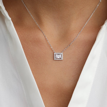 שרשרת כסף תליון סוליטר מלבן