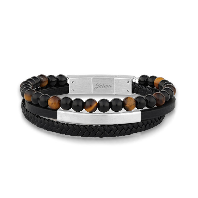 צמיד עור עם חרוזים עין הנמר לגבר JBM1002 JETEM