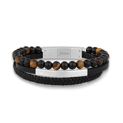 צמיד עור עם חרוזים עין הנמר לגבר JBM1002 JETEM