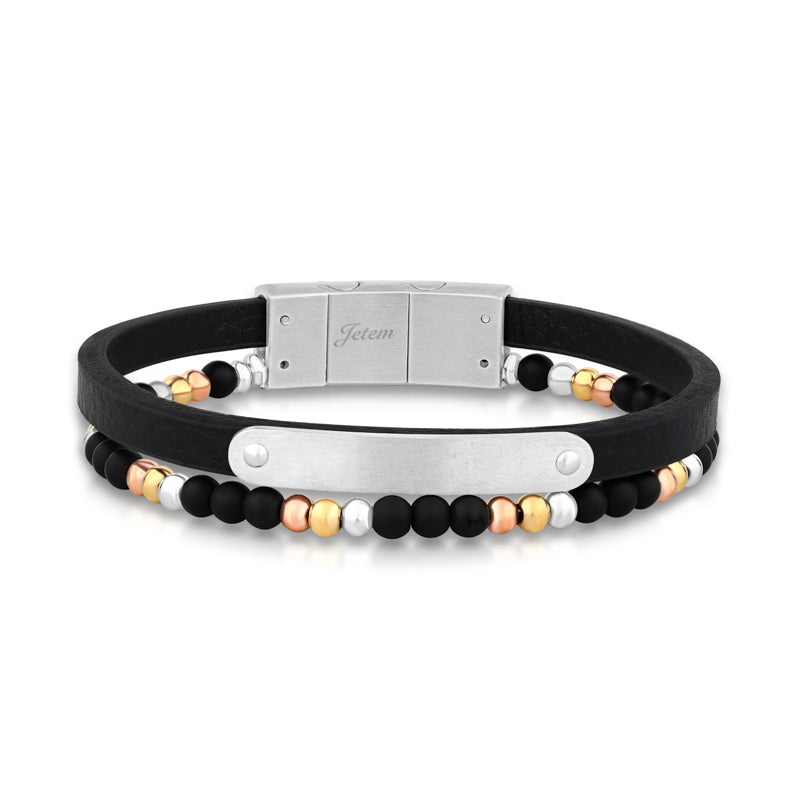 צמיד עור  לגבר עם חרוזי סטיל JBM1004 JETEM