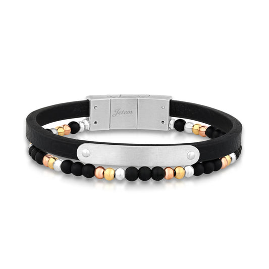 צמיד עור  לגבר עם חרוזי סטיל JBM1004 JETEM