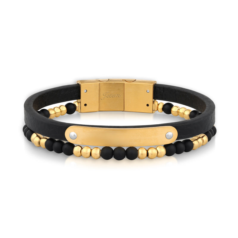 צמיד עור  לגבר עם חרוזי סטיל JBM1004 JETEM