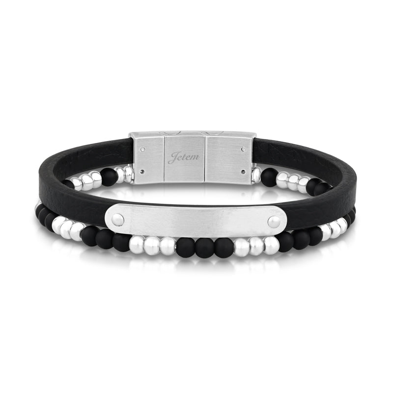 צמיד עור  לגבר עם חרוזי סטיל JBM1004 JETEM