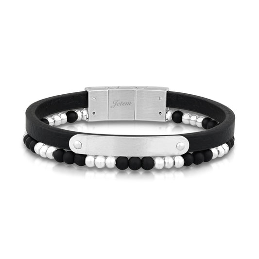 צמיד עור  לגבר עם חרוזי סטיל JBM1004 JETEM
