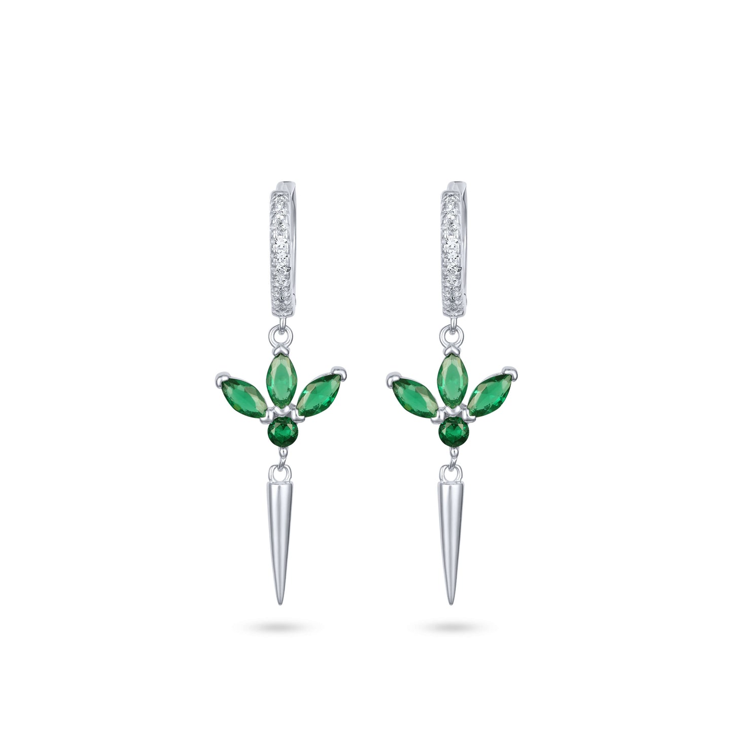 עגיל כסף חישוק  משובץ דגם לוטוס לבן