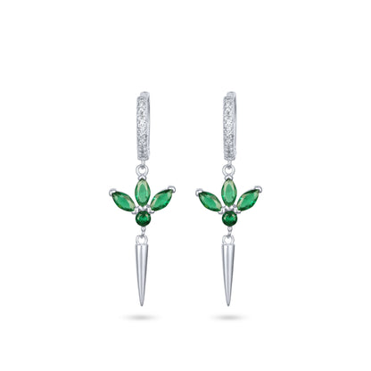 עגיל כסף חישוק  משובץ דגם לוטוס לבן