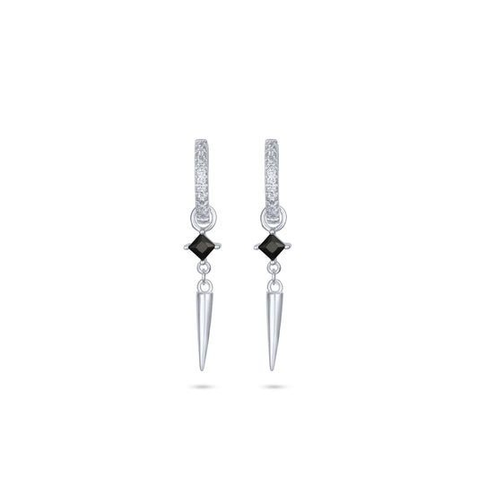 עגיל כסף חישוק משובץ דגם מעוין לבן