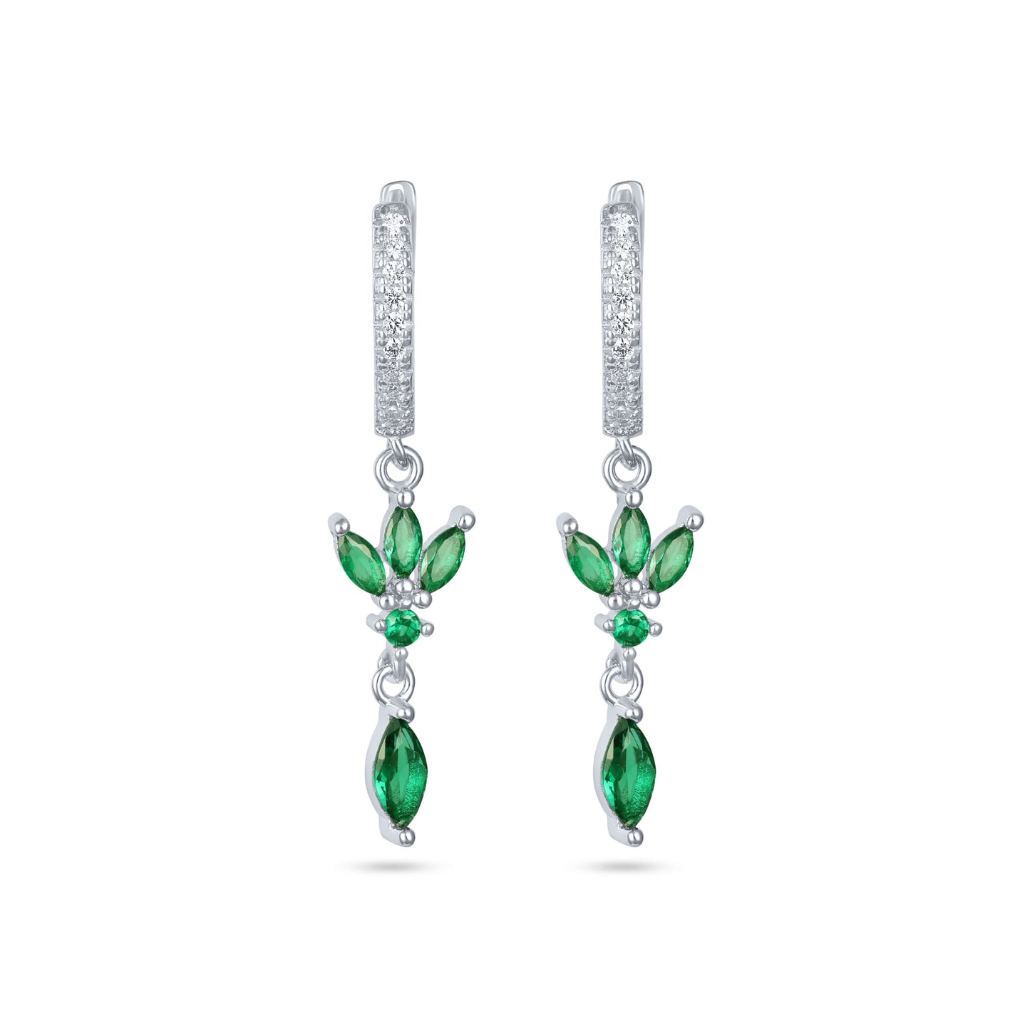 עגיל כסף חישוק משובץ דגם לוטוס עם טיפה נופלת