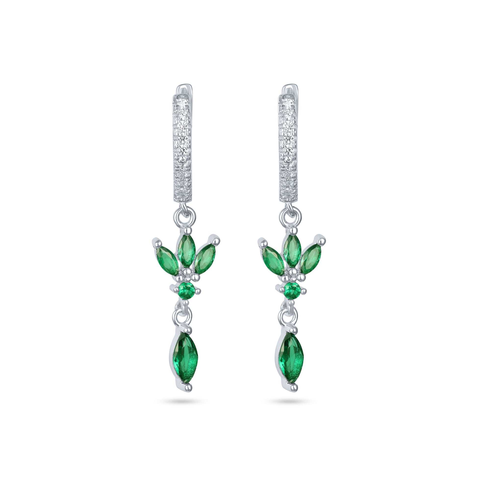 עגיל כסף חישוק משובץ דגם לוטוס עם טיפה נופלת