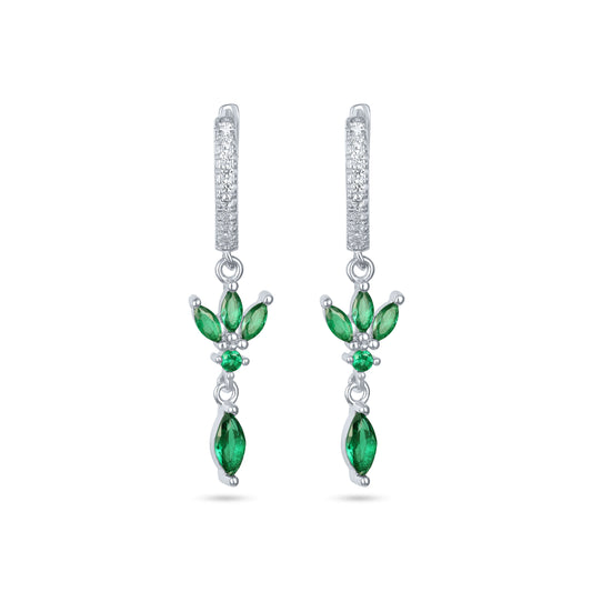 עגיל כסף חישוק משובץ דגם לוטוס עם טיפה נופלת