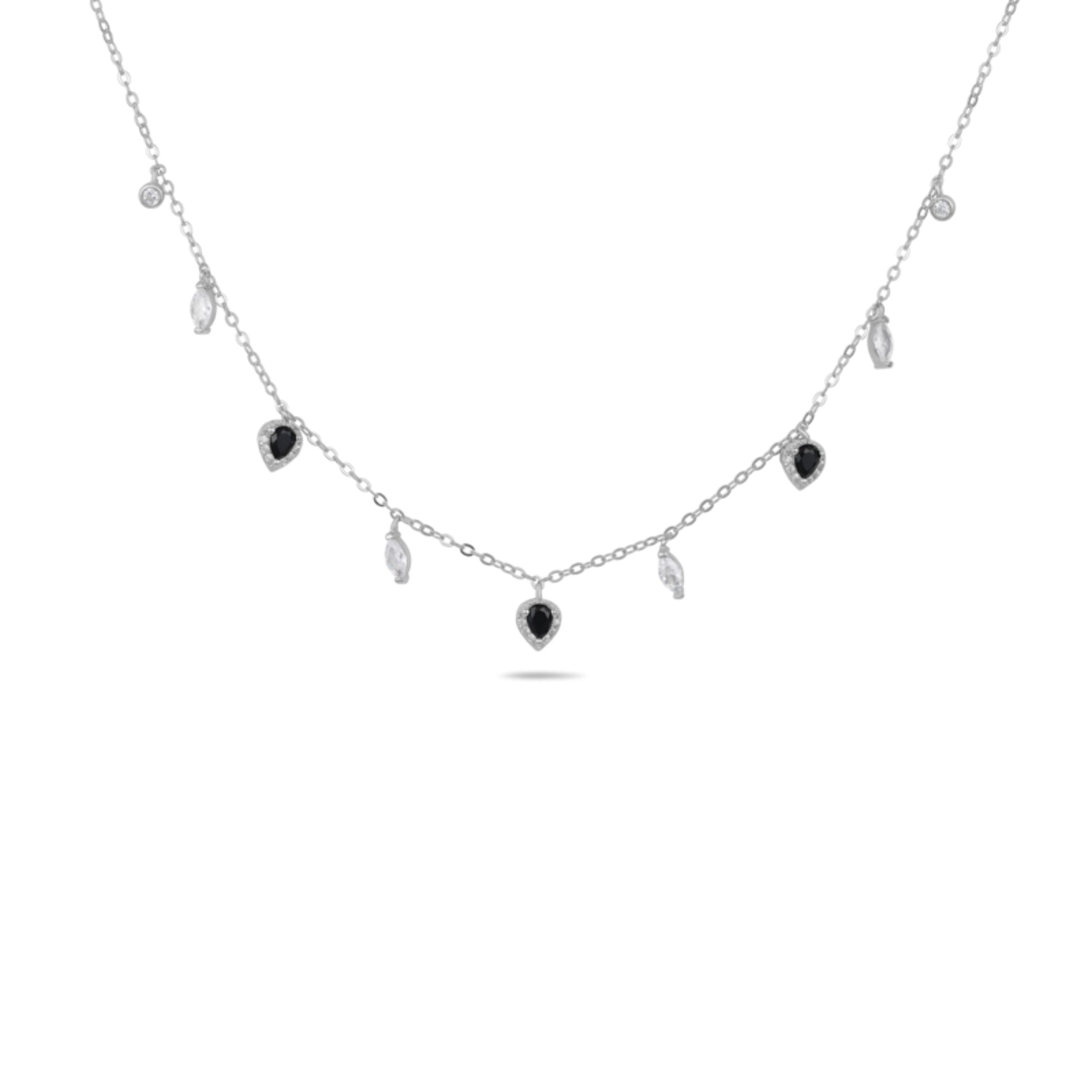 שרשרת כסף צ'וקר מעוצב טיפות משובצות באבני זרקון