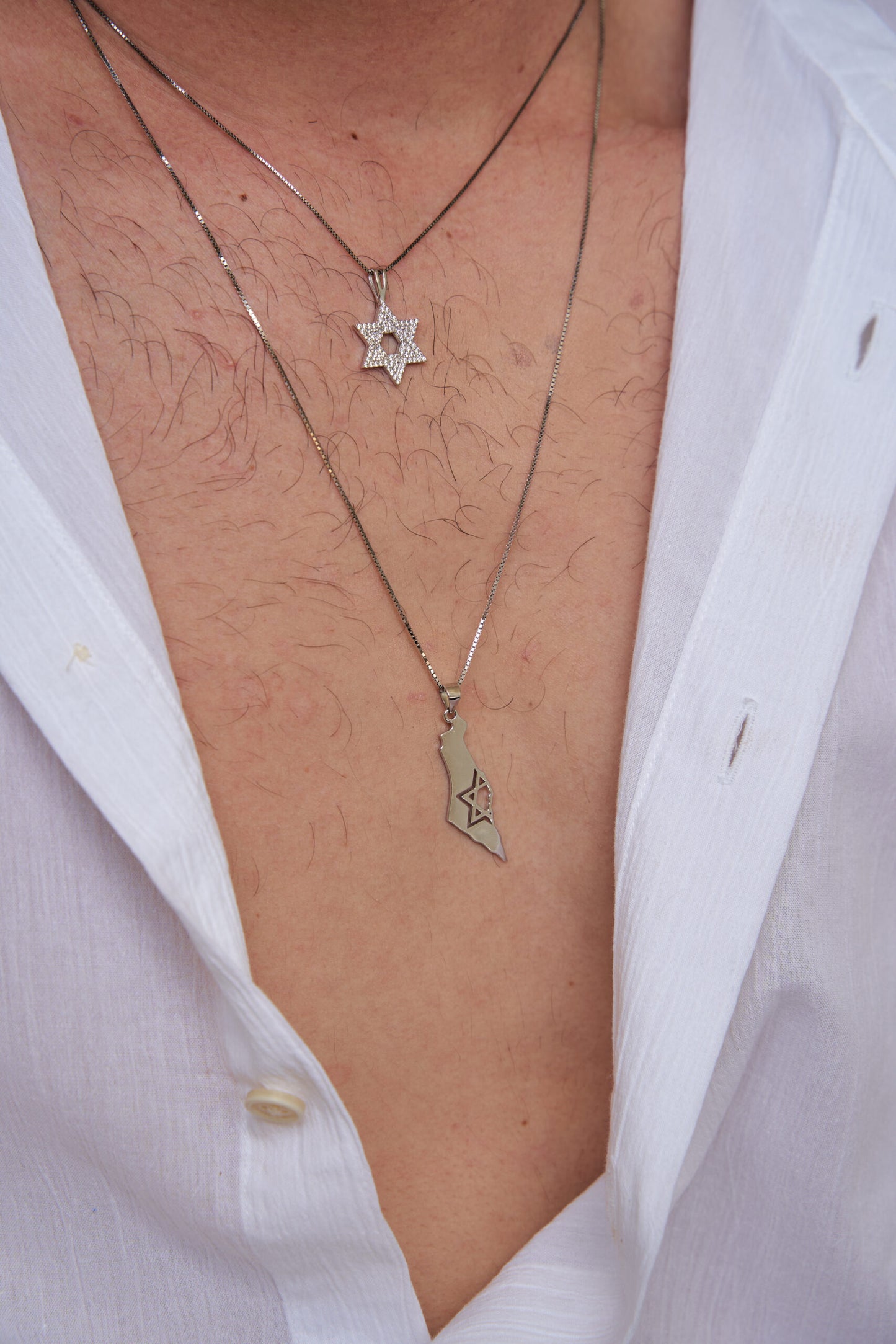 שרשרת כסף מגן דוד שיבוץ כפול