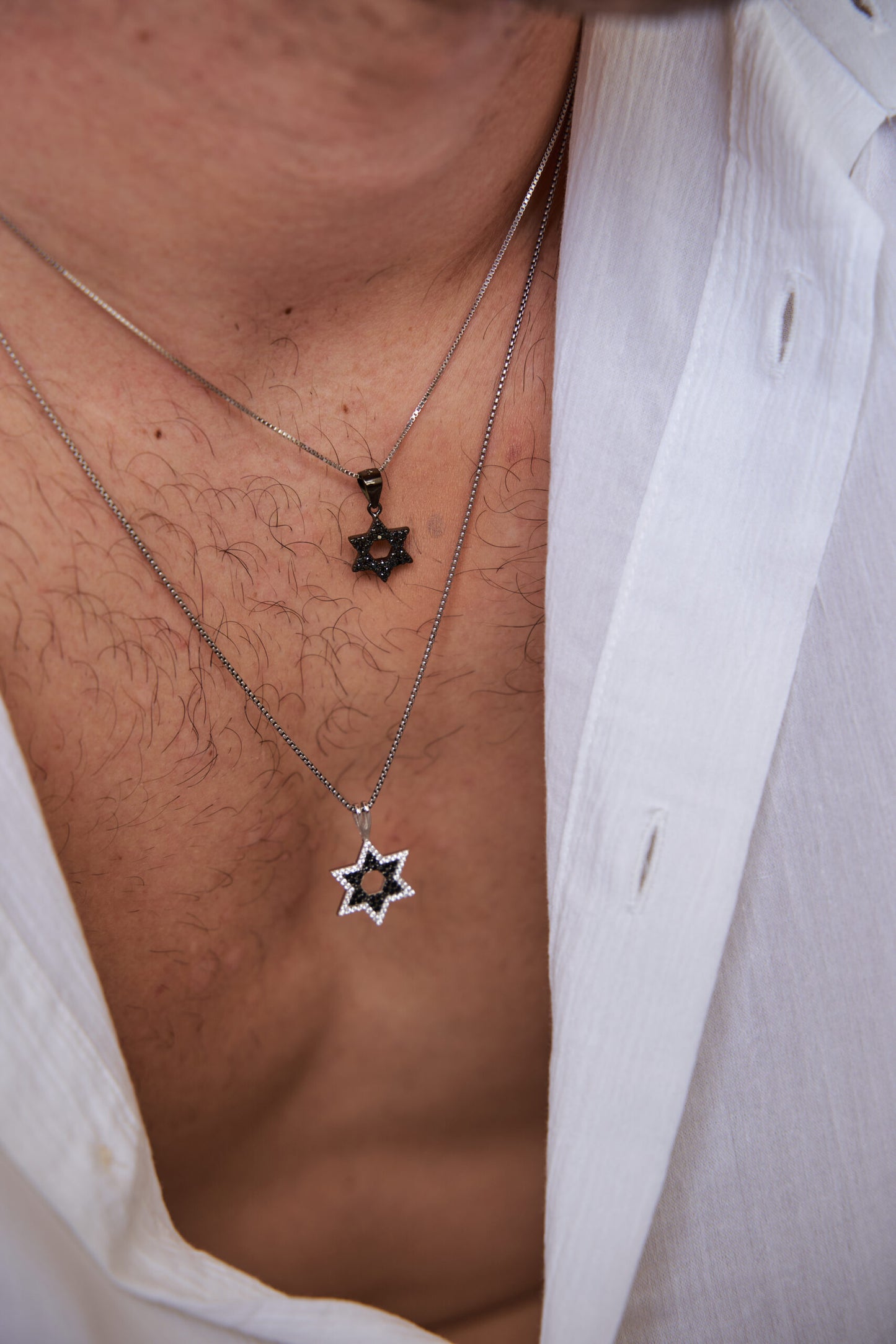 שרשרת כסף מגן דוד שיבוץ כפול