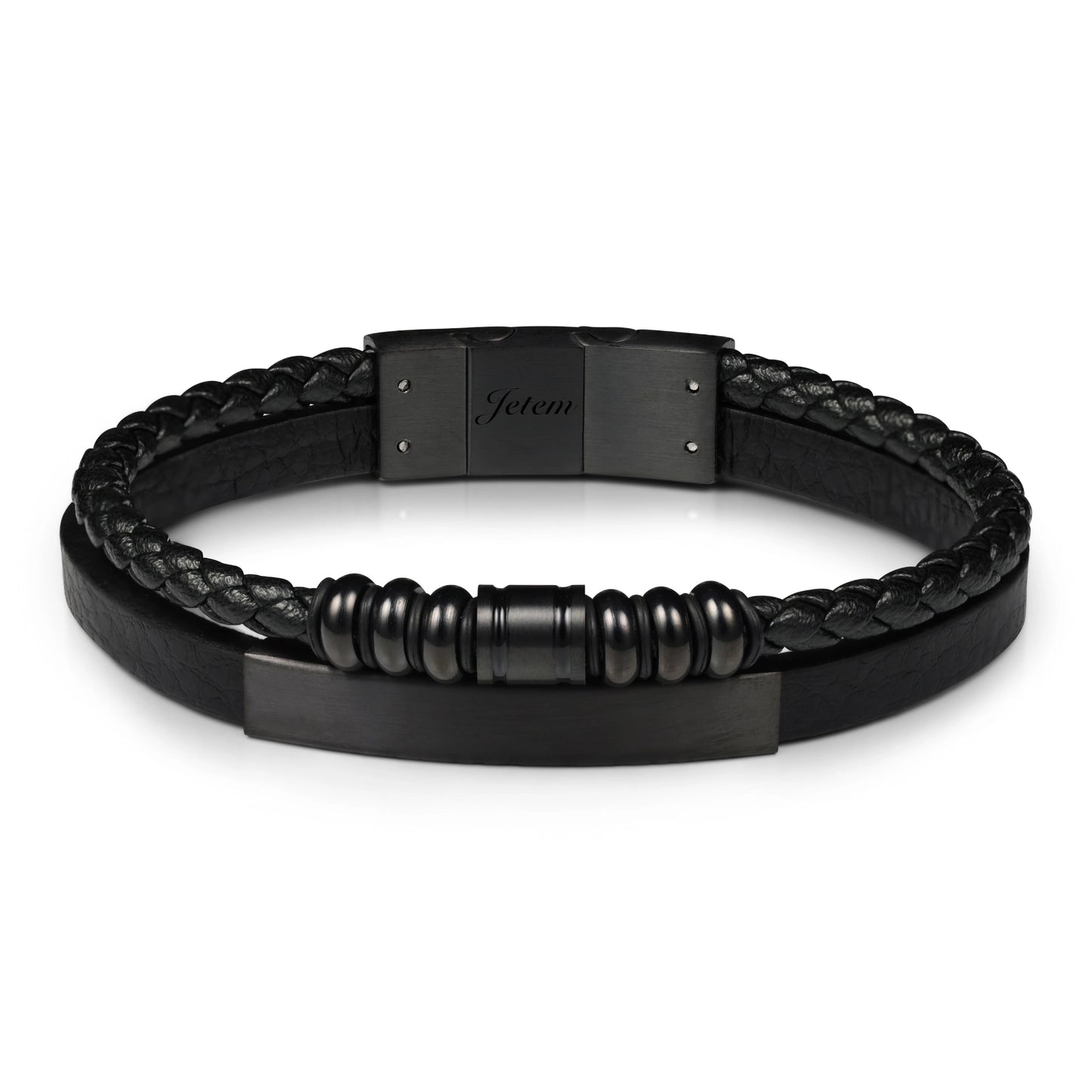 צמיד JETEM לגבר עם רצועות עור וחרוזי מתכת בעיצוב יוקרתי