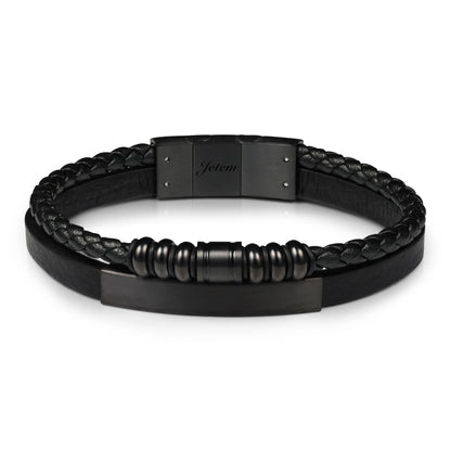 צמיד JETEM לגבר עם רצועות עור וחרוזי מתכת בעיצוב יוקרתי