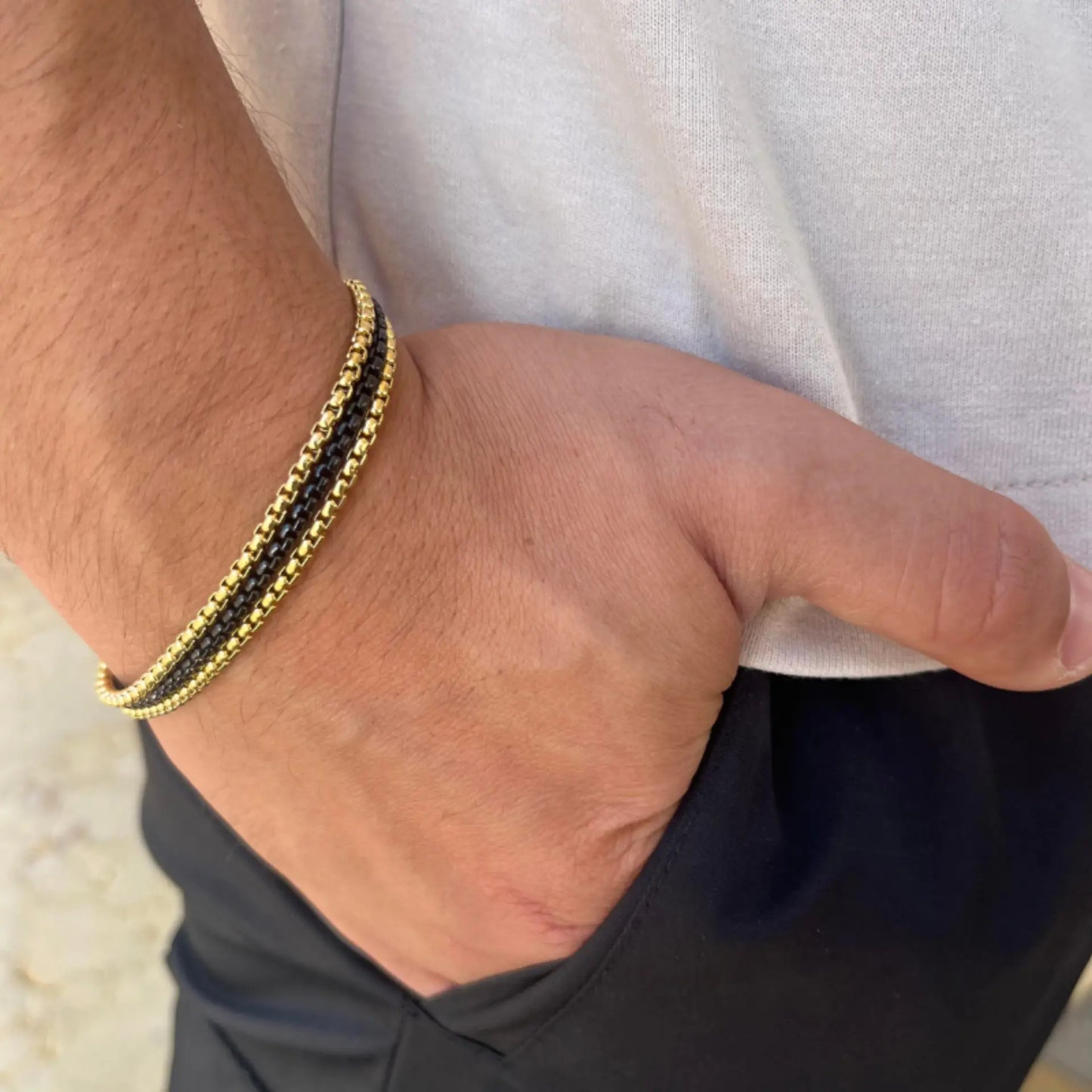 צמיד לגבר JETEM יוקרתי שלוש שורות סטיל