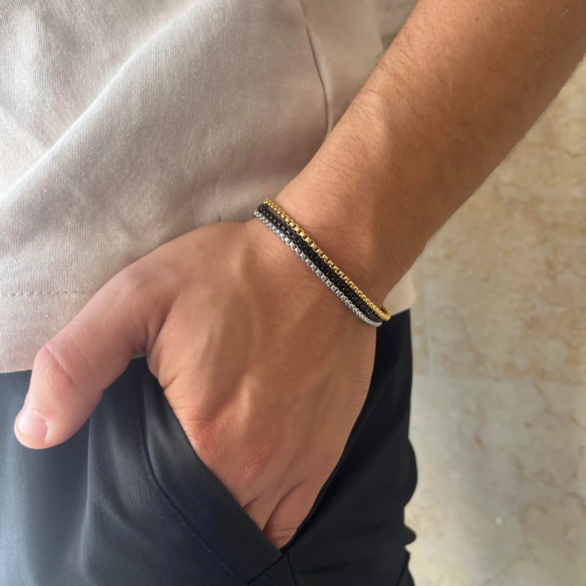 צמיד לגבר JETEM יוקרתי שלוש שורות סטיל